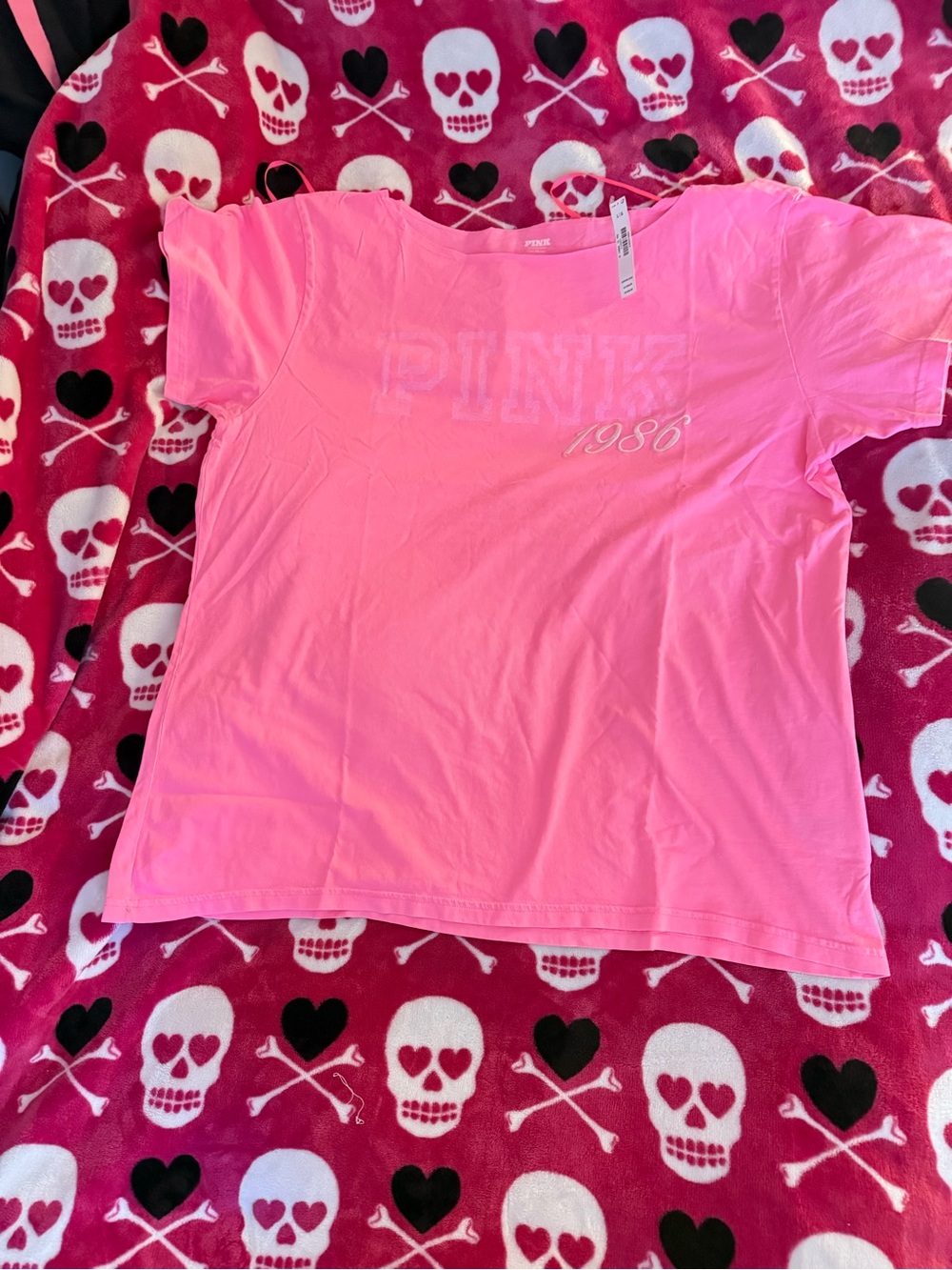 PINK Victoria's Secret Bright Pink Short Sleeve Logo Tee